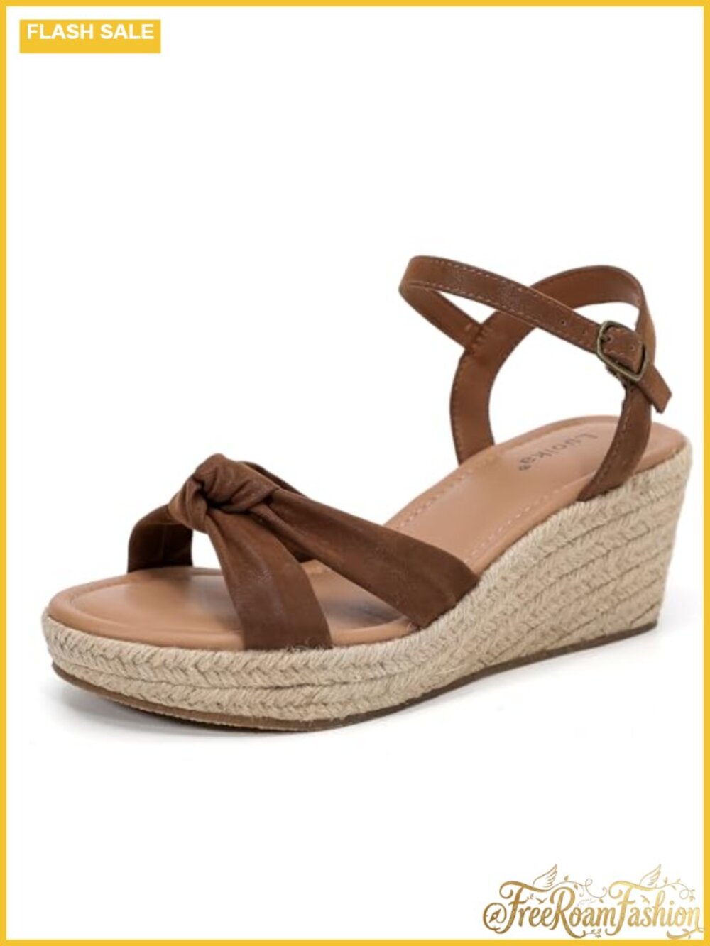 Wide Width Ankle Strap Wedge Sandals Faux Leather Memory Foam